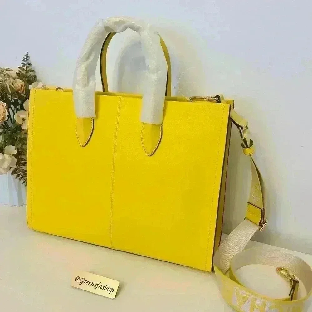 Michael Kors Medium Mirella Leather Tote Shoulder Purse Golden Yellow - Picture 5 of 9